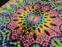 Load image into Gallery viewer, 57in.x57in. tie dye tapestry.  Dark rainbow mandala.
