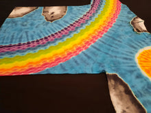 Load image into Gallery viewer, Medium. Tie dye shirt. Cloudy with a chance of rainbows tee.
