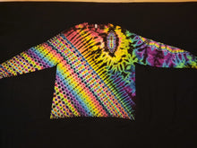 Load image into Gallery viewer, XL. Tie dye long sleeve. Diamond fusion/ psychedelic pleat combo tee.
