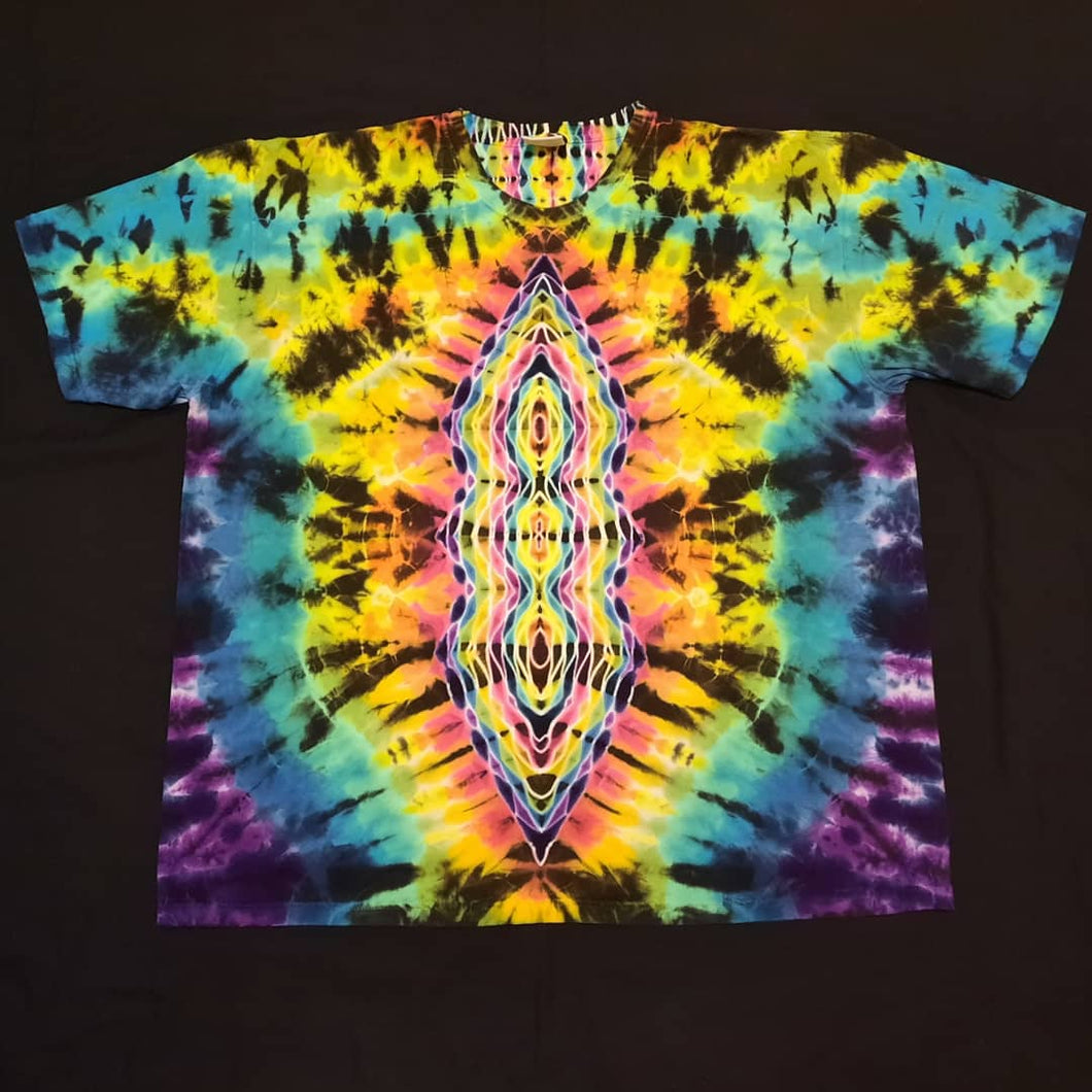 2XL. Tie dye shirt. Dark rainbow diamond with spine tee.