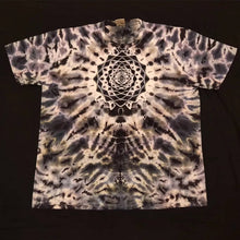 Load image into Gallery viewer, XL. Tie dye shirt. Grey scale mandala/psychedelic scrunch combo tee.
