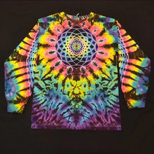 Load image into Gallery viewer, Small. Tie dye long sleeve. Mandala/spine combo with diamond sleeves tee.
