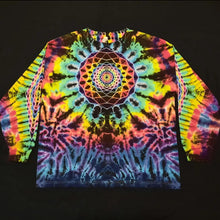 Load image into Gallery viewer, XL. Tie dye long sleeve. Mandala/spine combo with diamond sleeves tee.
