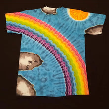 Load image into Gallery viewer, Medium. Tie dye shirt. Cloudy with a chance of rainbows tee.
