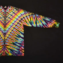 Load image into Gallery viewer, Large. Tie dye long sleeve. Psychedelic pleat V tee.
