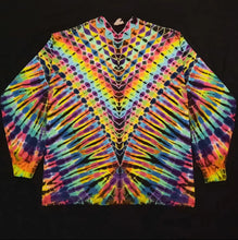 Load image into Gallery viewer, Large. Tie dye long sleeve. Psychedelic pleat V tee.
