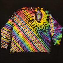 Load image into Gallery viewer, XL. Tie dye long sleeve. Diamond fusion/ psychedelic pleat combo tee.
