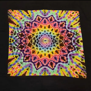 Tie dye bandana, 20inx20in. Dark rainbow mandala.