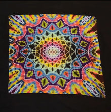 Load image into Gallery viewer, Tie dye bandana, 20inx20in. Dark rainbow mandala.
